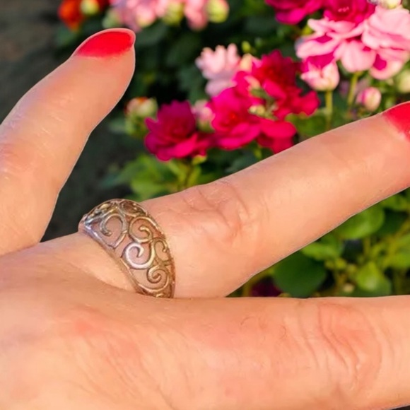 Vintage Art Nouveau Style 925 Sterling Silver Filigree And Scroll Ring, Size 6 - Picture 4 of 6